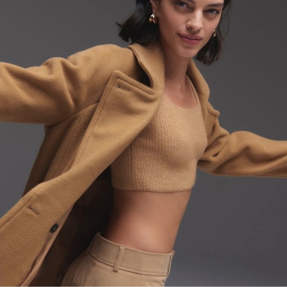 Everlane Cozy Stretch Cropped Tank Wool & Yak Hair Blend Color Camel Small NWT